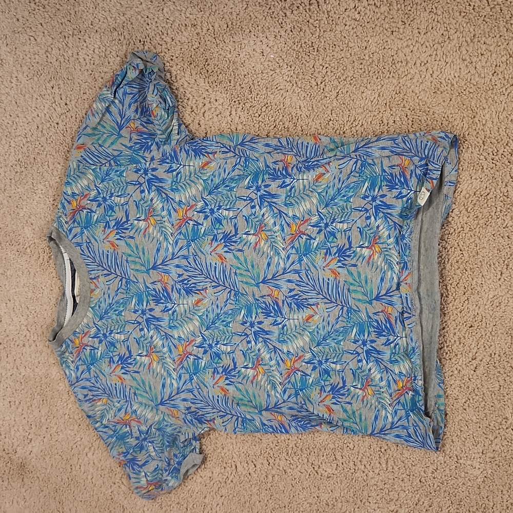 Grey and blue palm floral shirt